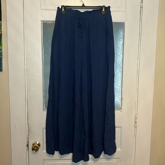 NWT Dokotoo Women’s Blue Wide Leg Pants With Elastic Drawstring waistband size L - Picture 1 of 7